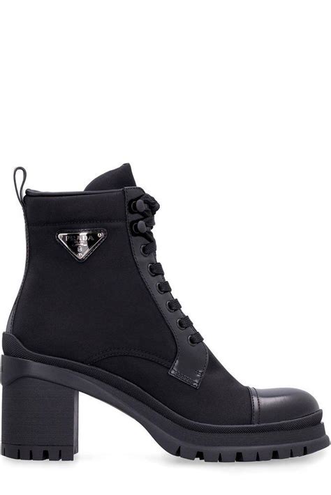 prada logo plaque lace-up ankle boots|logo plaque lace.